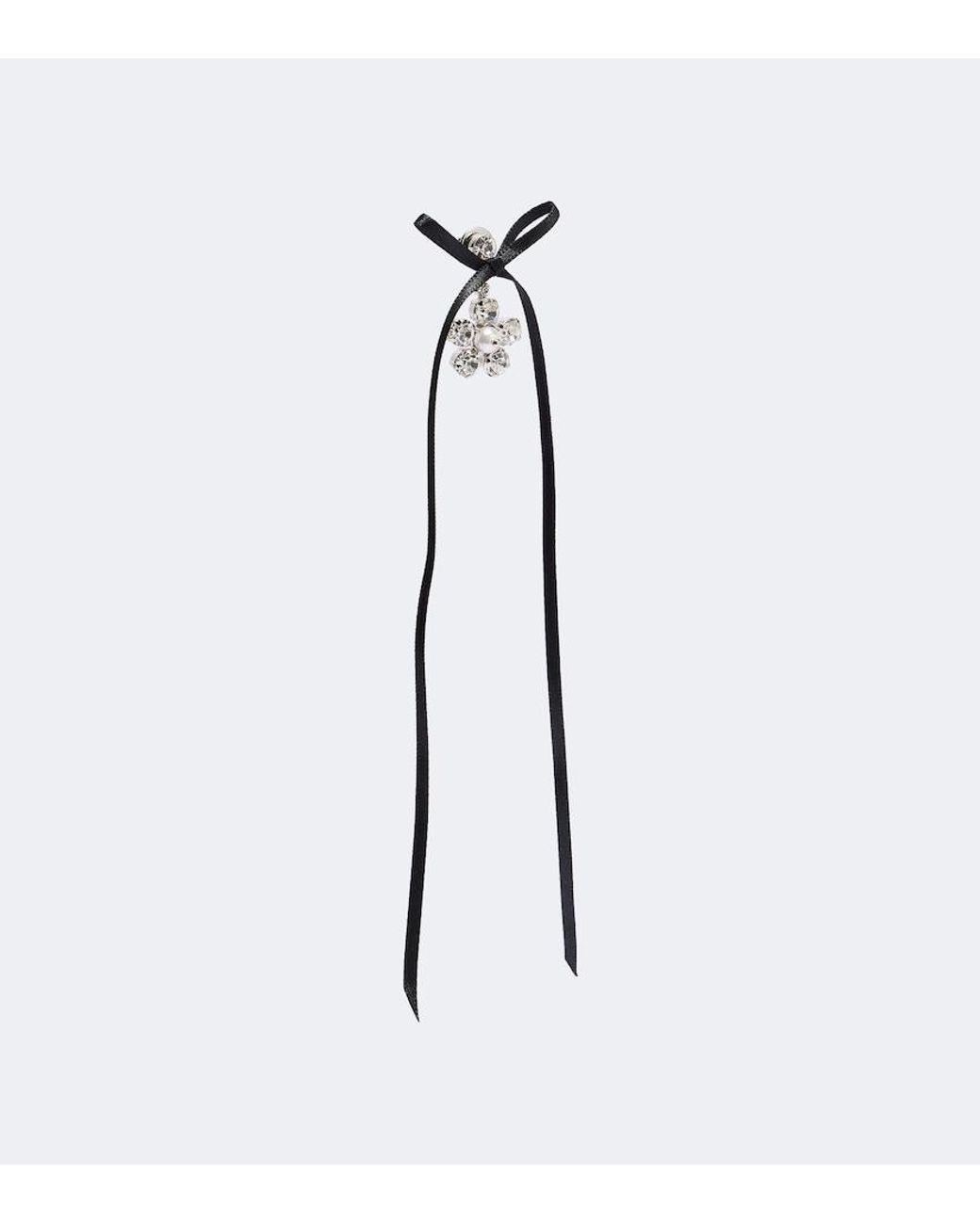 Simone Rocha White Bow-Detail Crystal-Embellished Drop Earrings