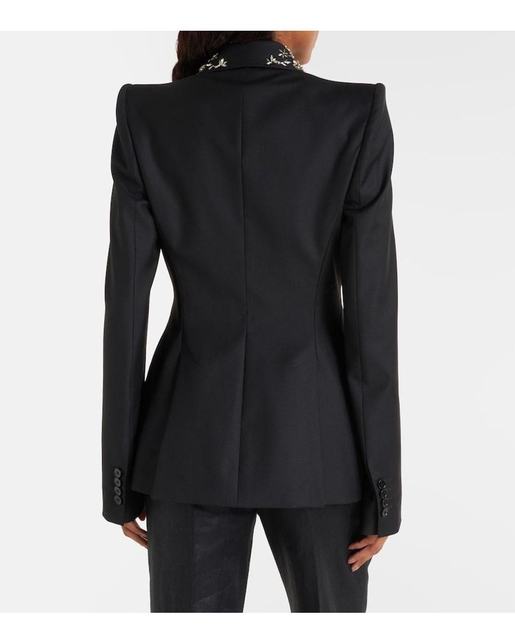 McQueen Black Embellished Wool Grain De Poudre Blazer