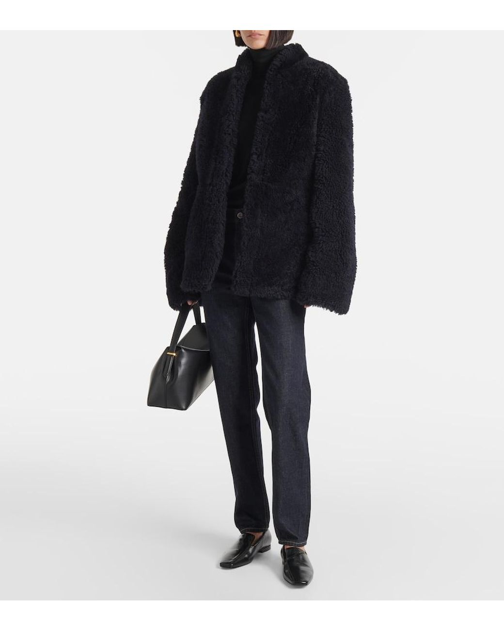 Totême Black Shearling Leather Jacket