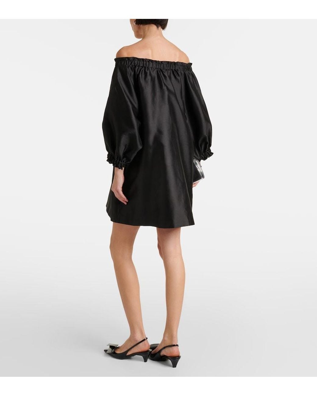 Max Mara Black Lepre Off-Shoulder Silk And Cotton Minidress