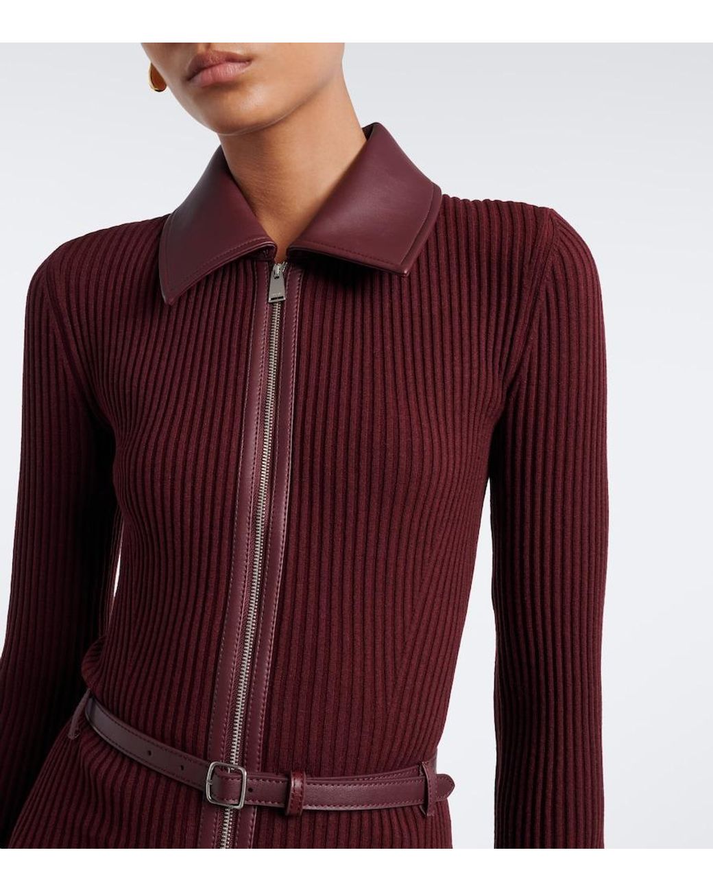 Jonathan Simkhai Purple Ismelle Belted Ribbed-Knit Shirt Dress