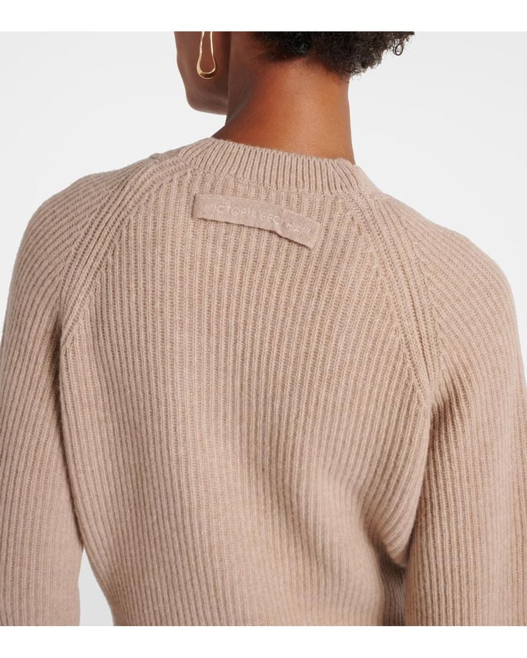 Victoria Beckham Natural Ribbed-Knit Wool And Cashmere Cardigan