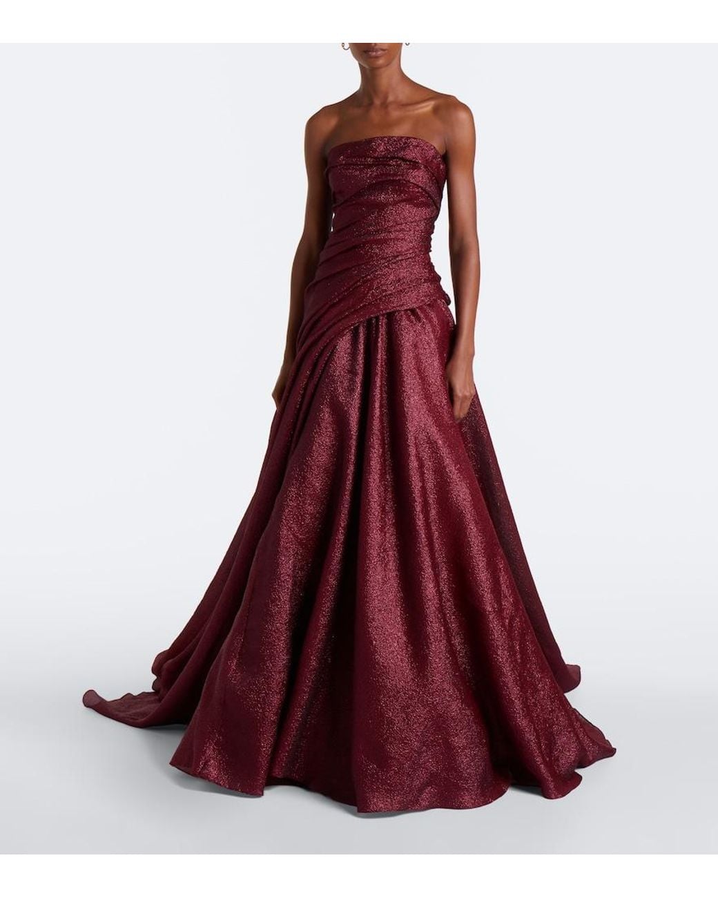 Marmar Halim Red Draped Strapless Bustier Gown