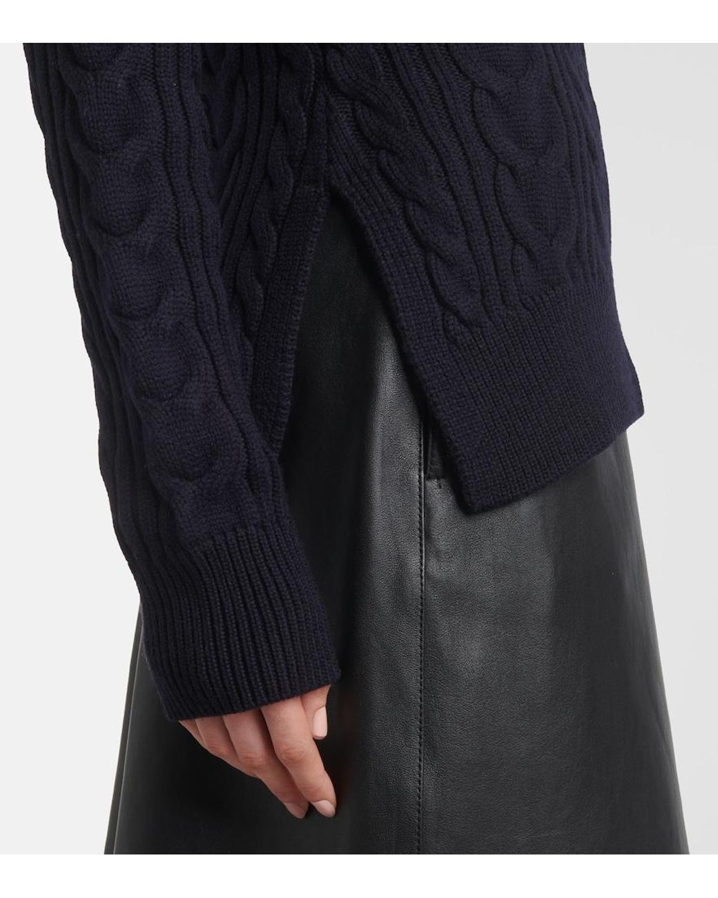 Totême Blue Cable-Knit Wool And Cotton Turtleneck Sweater