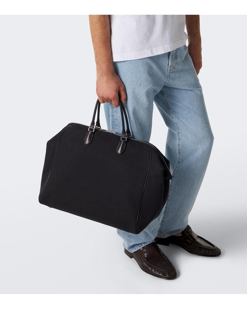 The Row Black Timo Leather-Trimmed Canvas Tote Bag for men