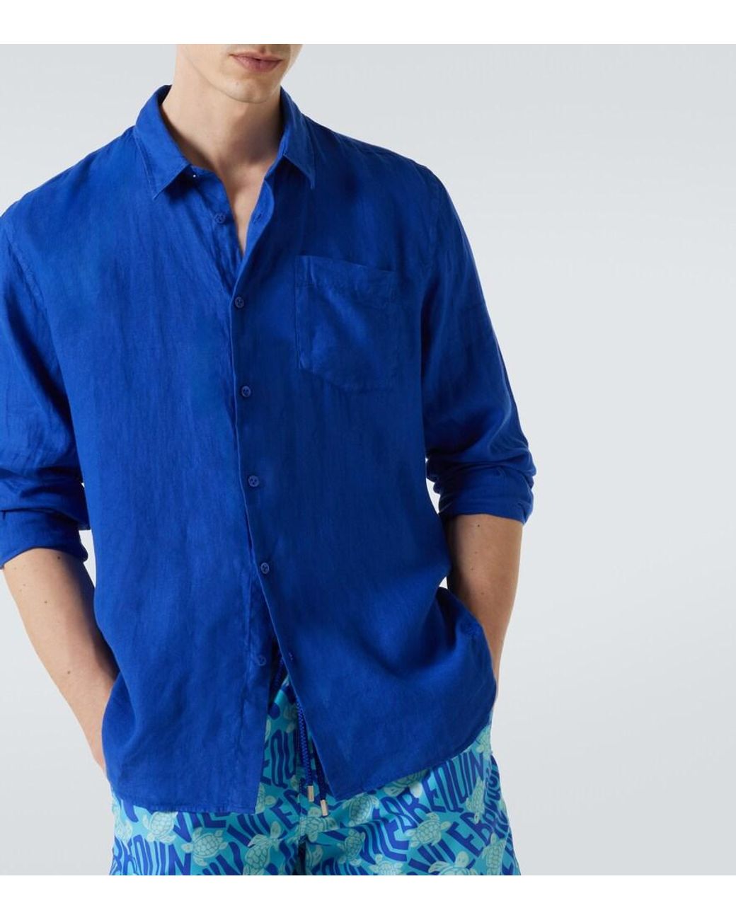 Vilebrequin Blue Linen Shirt for men
