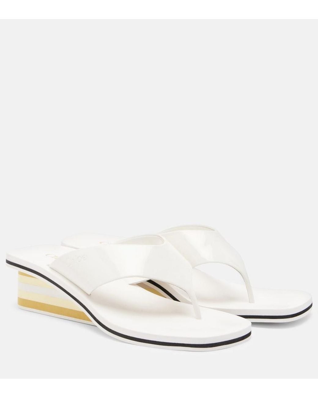 Chloé White Swimming Cool Patent Leather Thong Sandals