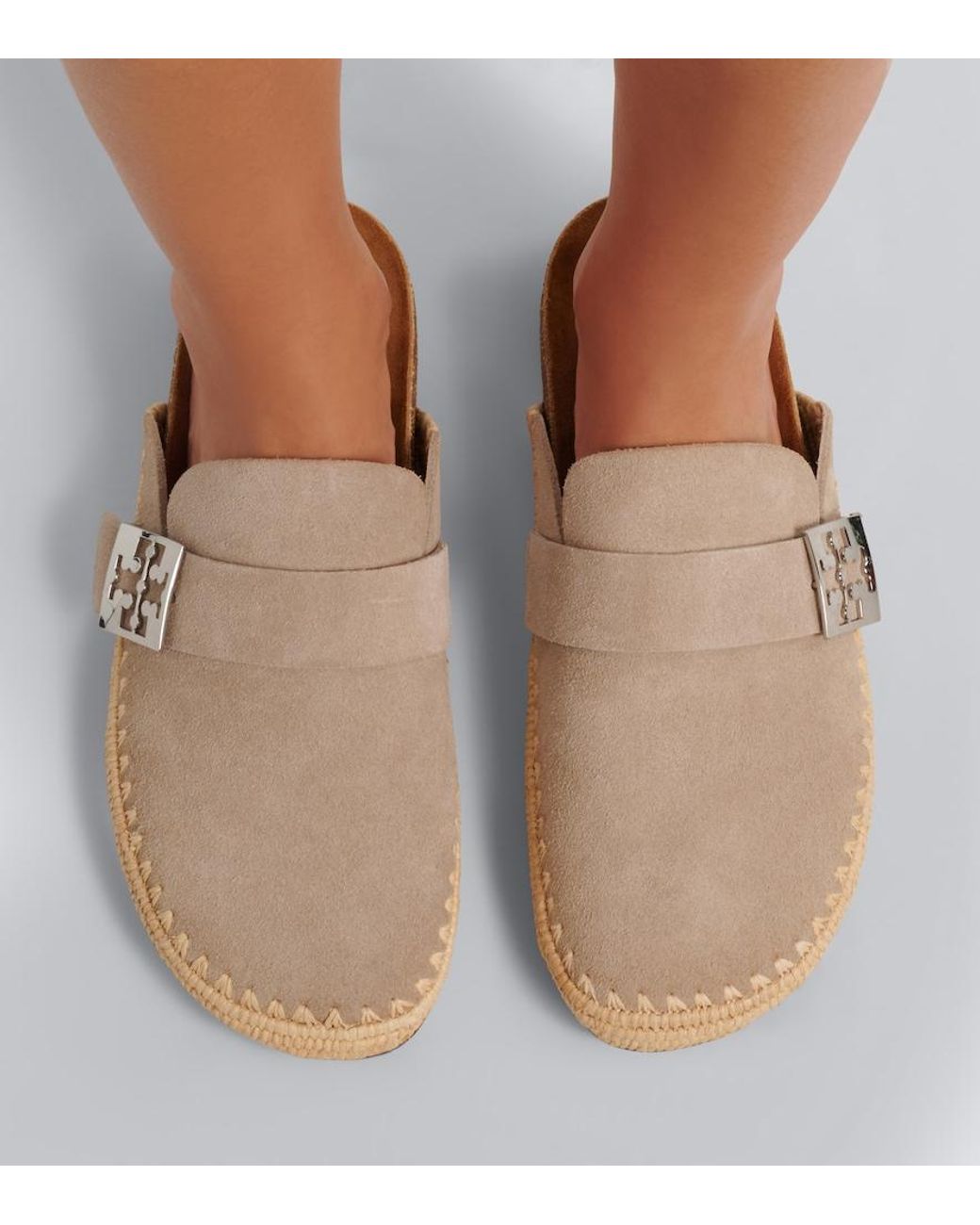 Tory Burch White Mellow Woven Suede Clogs