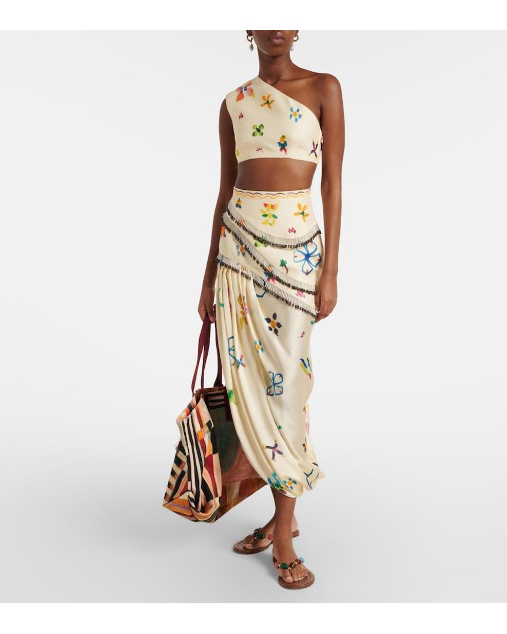 ALÉMAIS Metallic Sidi Printed Linen-Blend Crop Top