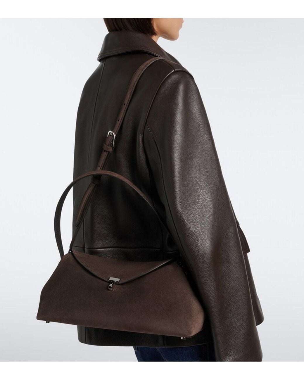 Totême Black T-Lock Medium Suede Shoulder Bag