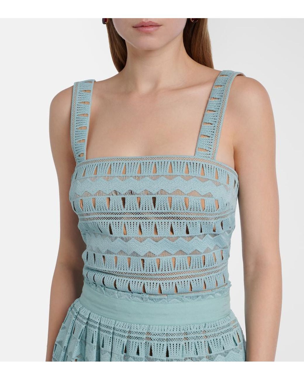 Elie Saab Blue Knitted Silk-Blend Crop Top
