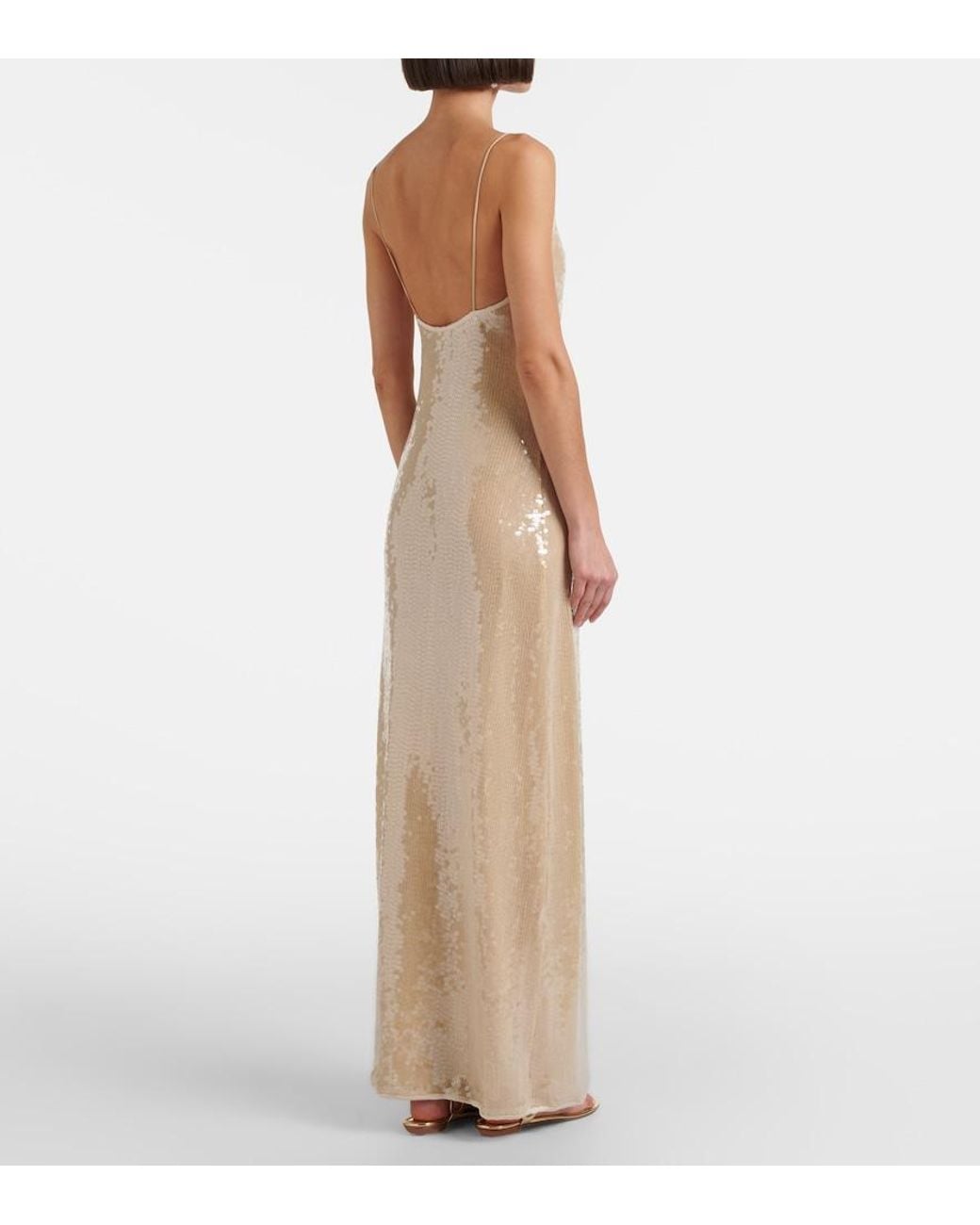 Oseree Natural Marylin Sequined Maxi Dress