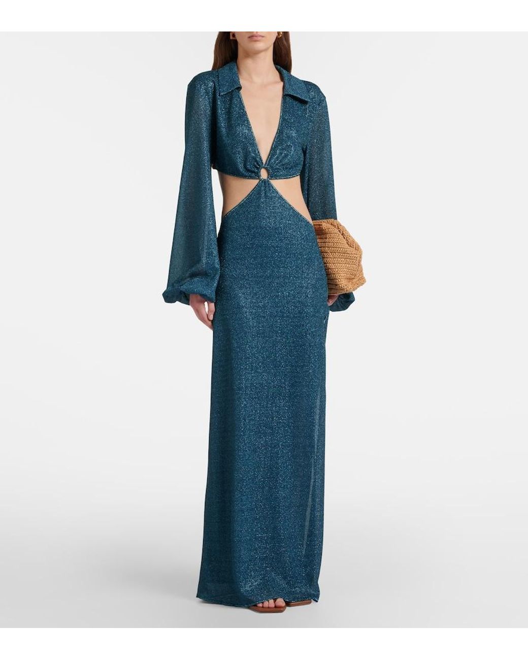 Oseree Blue Lumiere Cutout Ring-Detail Maxi Dress