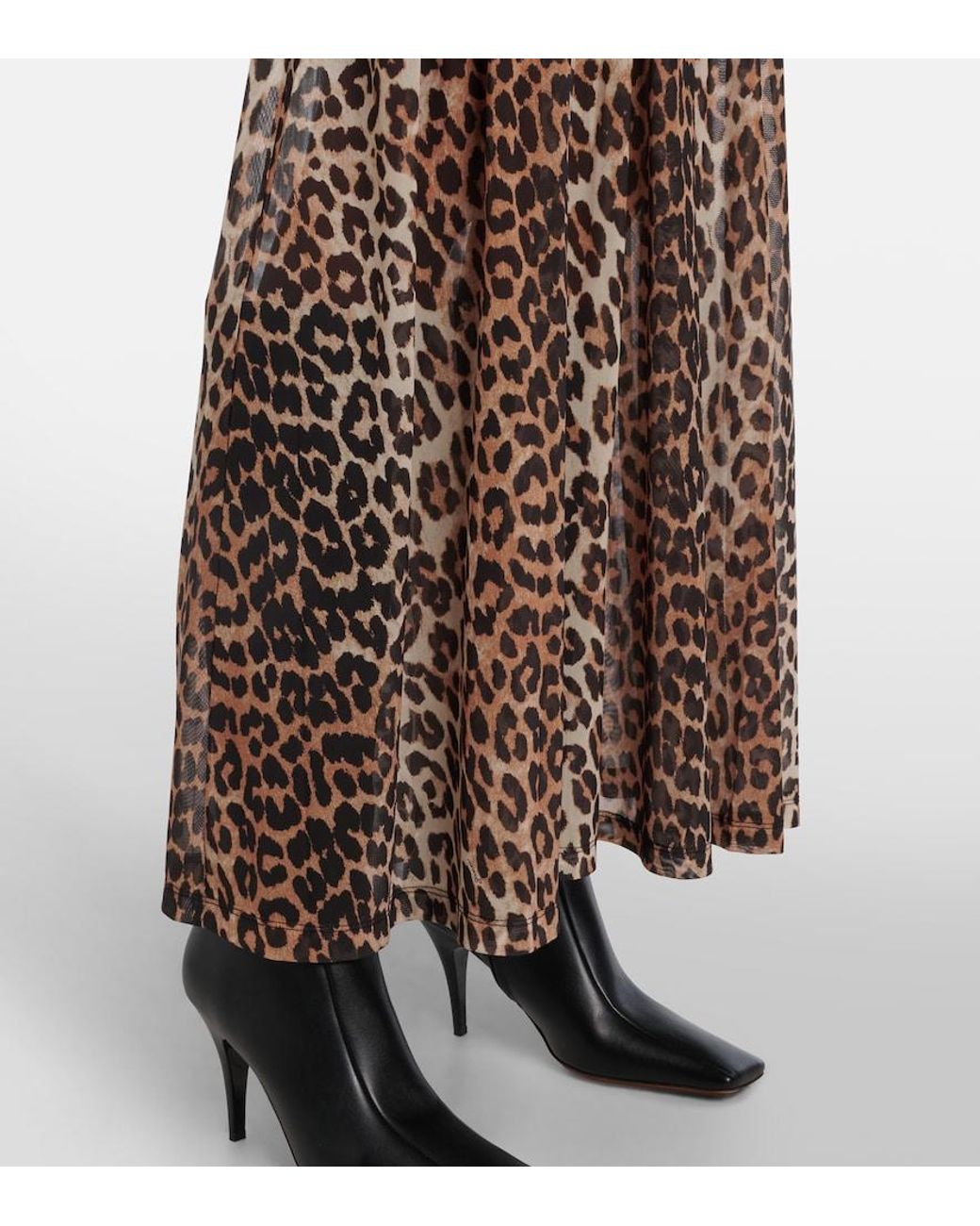 Ganni Brown Leopard-Print Cloque Maxi Dress