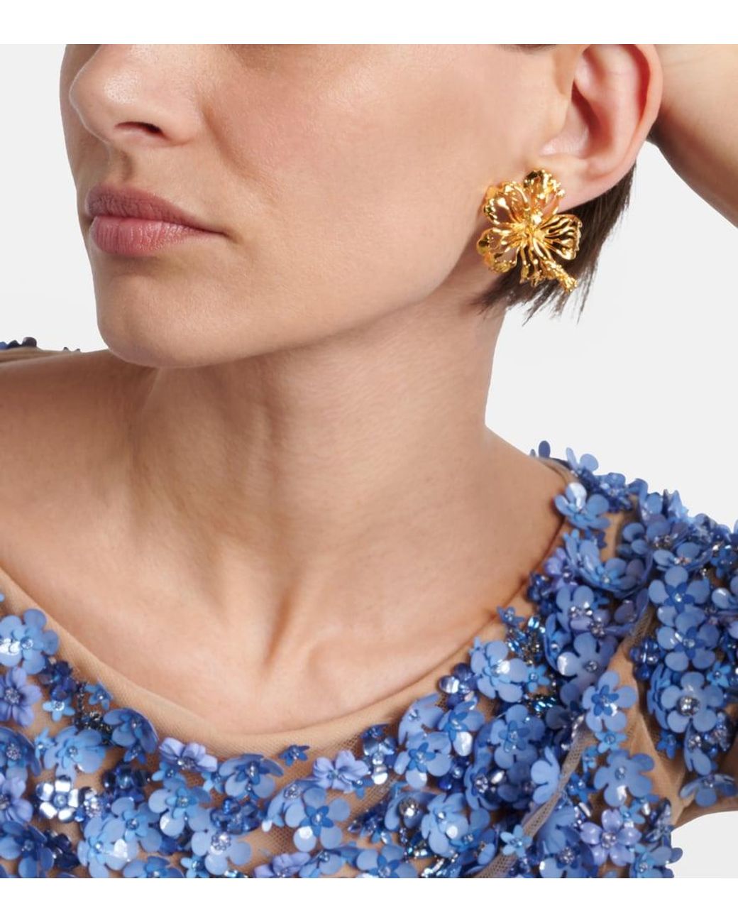 Oscar de la Renta Metallic Hibiscus Clip-On Earrings