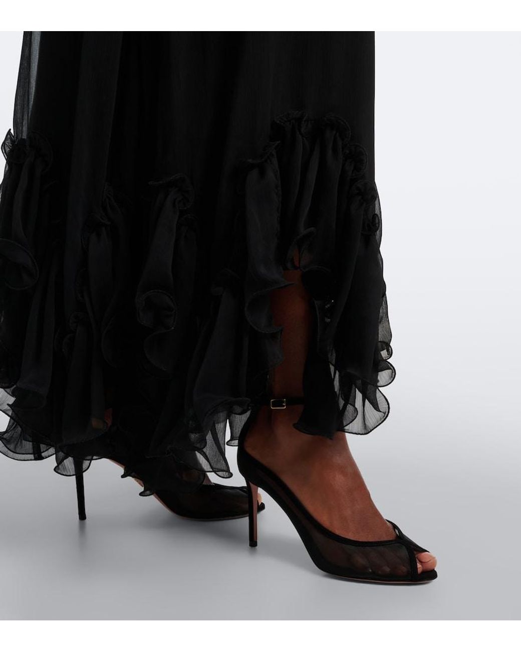 Aquazzura Black Love Affair Suede-Trimmed Mesh Slingback Sandals
