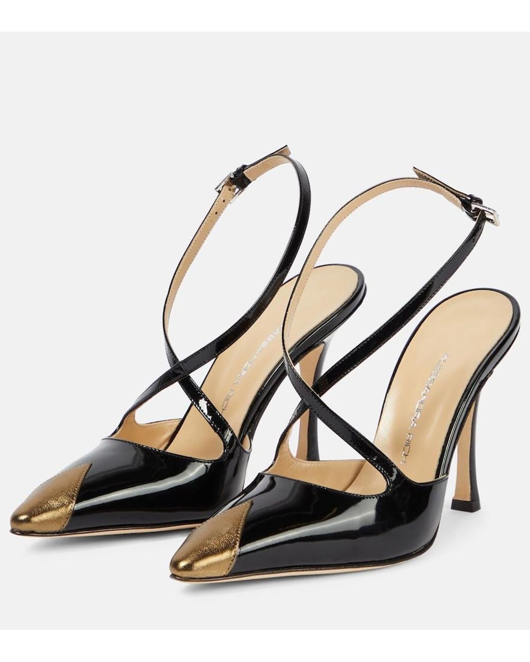 Alessandra Rich Black Paneled Patent Leather Pumps