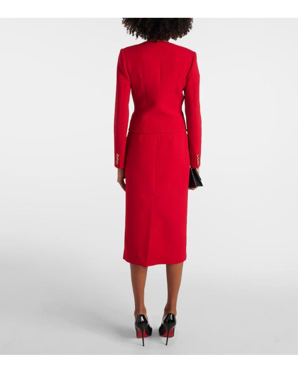 Alessandra Rich Red Pleated Wool Blazer