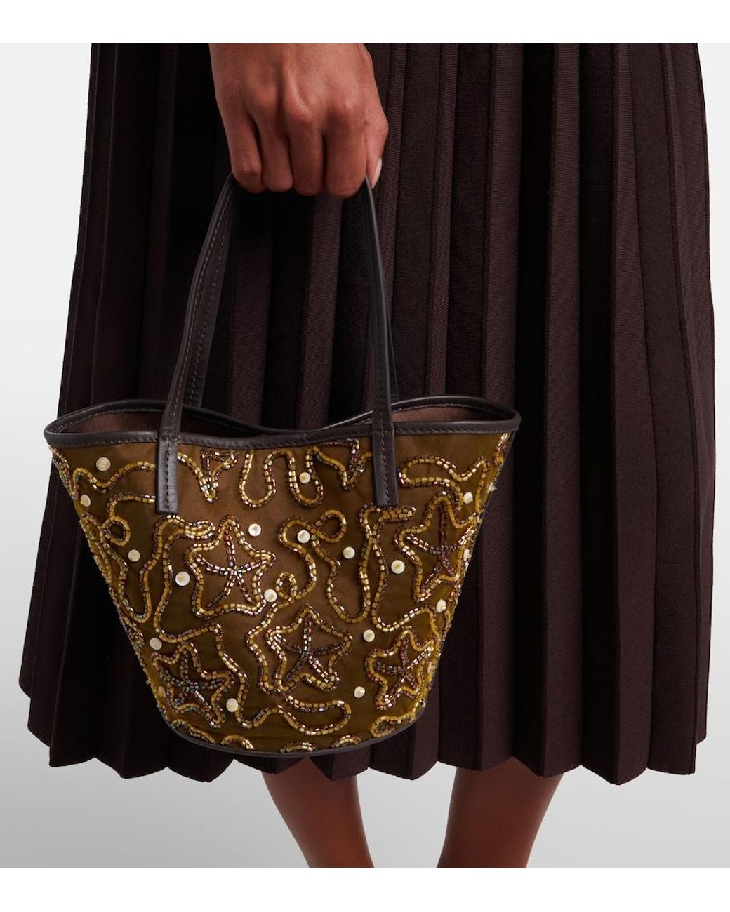 Staud Brown Caro Embellished Canvas Tote Bag