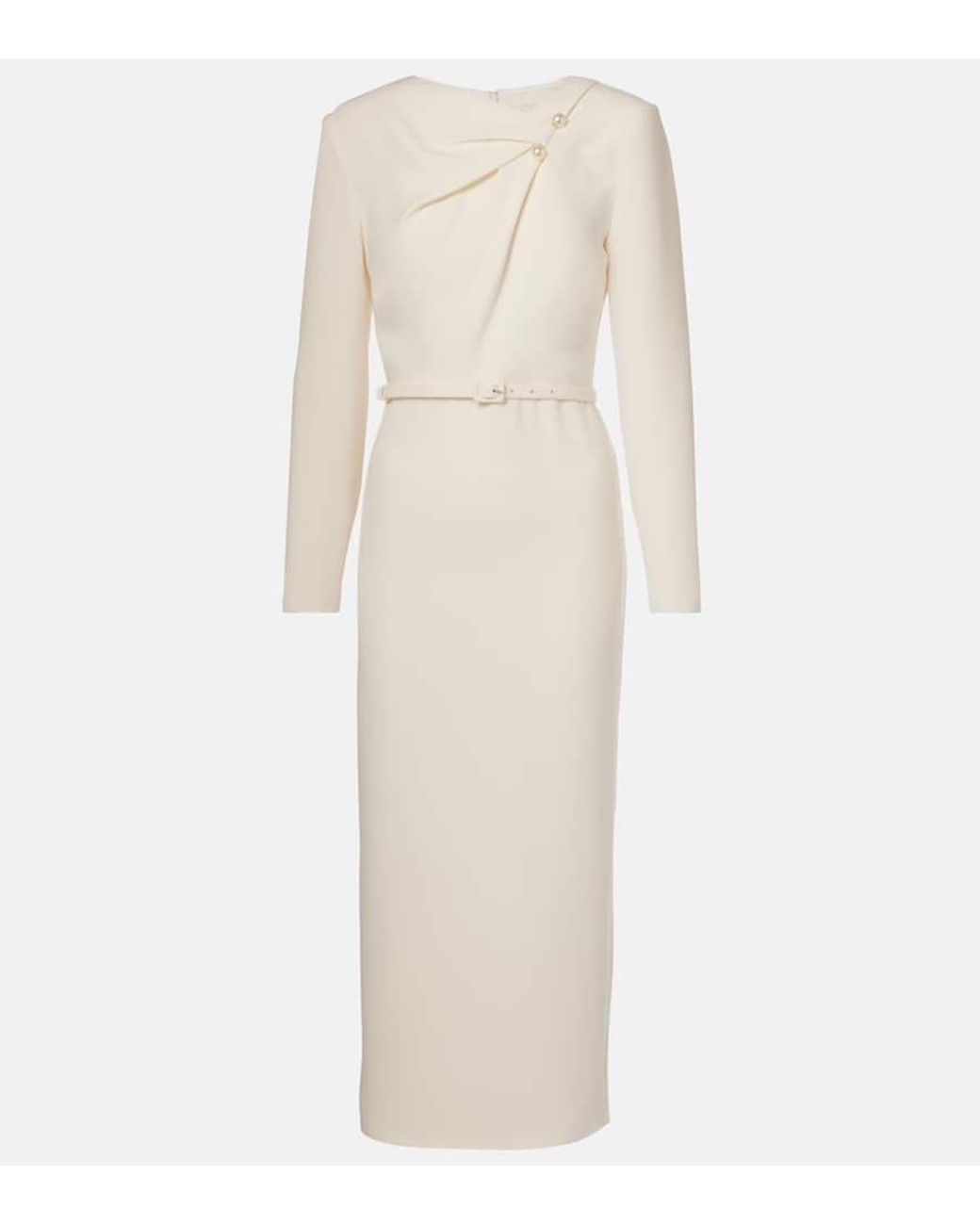 Roland Mouret Embellished Belted Cady Midi Dress in Natural | Lyst