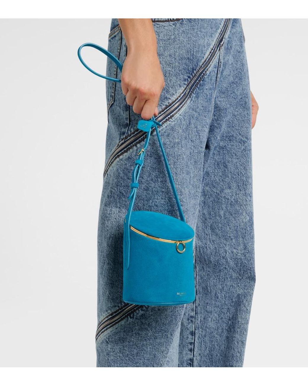 Alaïa Blue La Canette Small Suede Bucket Bag