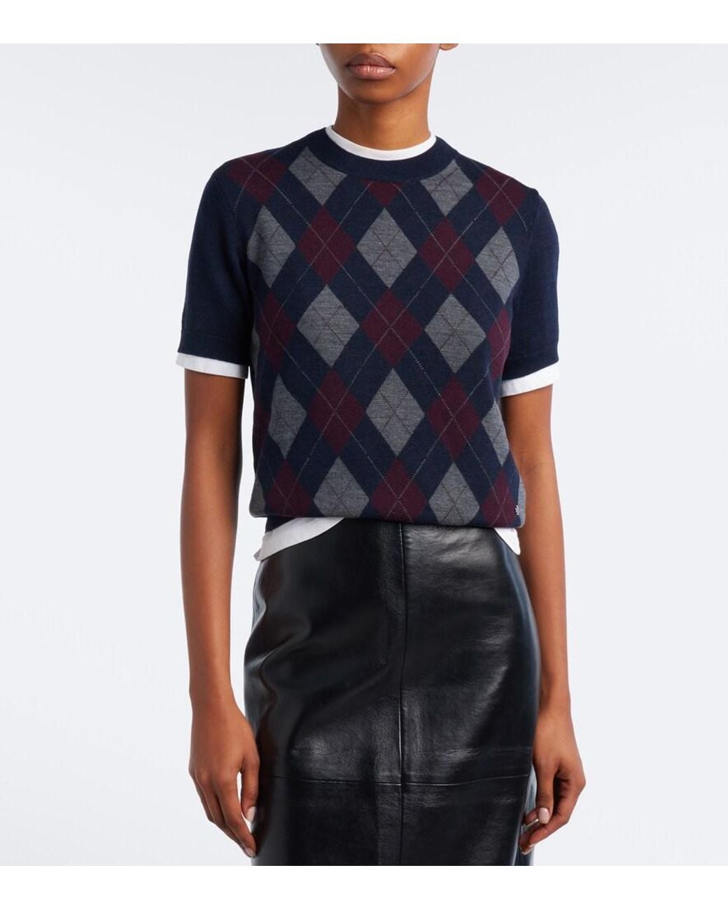 Tory Burch Blue Argyle Wool Sweater