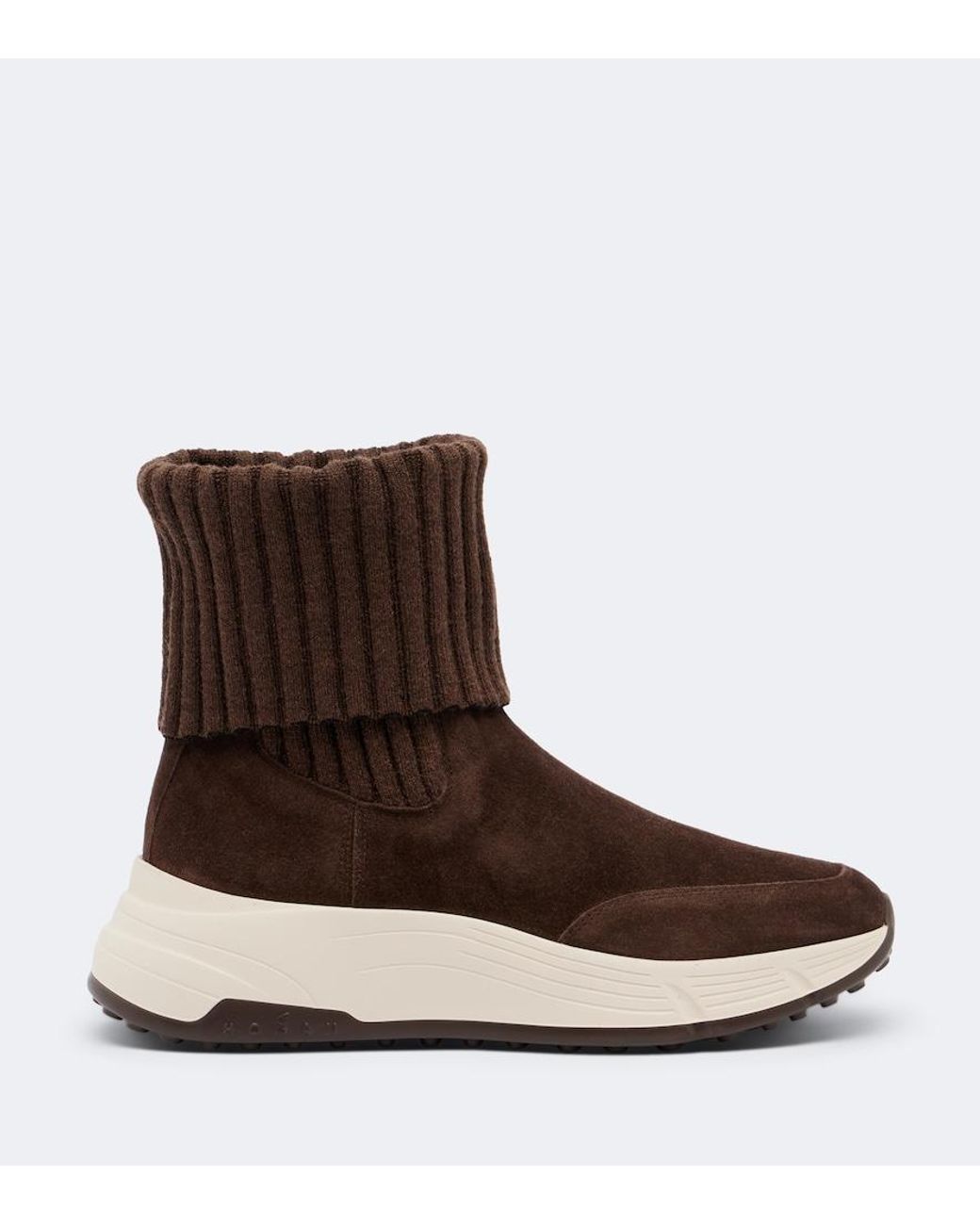 Hogan Brown H669 Knitted Suede Ankle Boots
