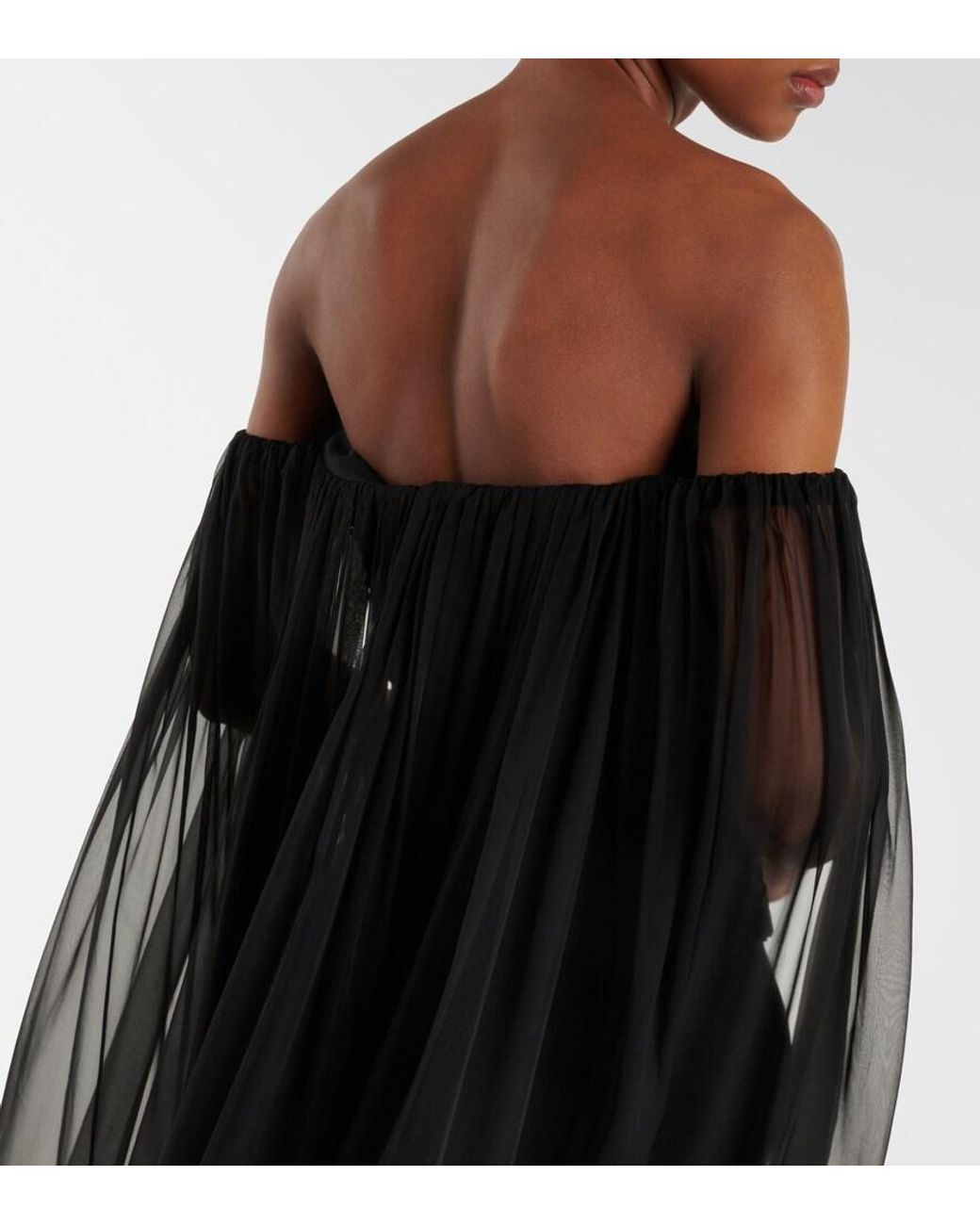 Valentino Garavani Black Caped Off-Shoulder Silk Chiffon Top