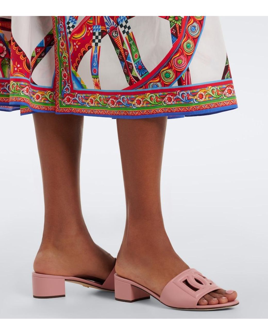 Dolce & Gabbana Pink Dg Leather Mules