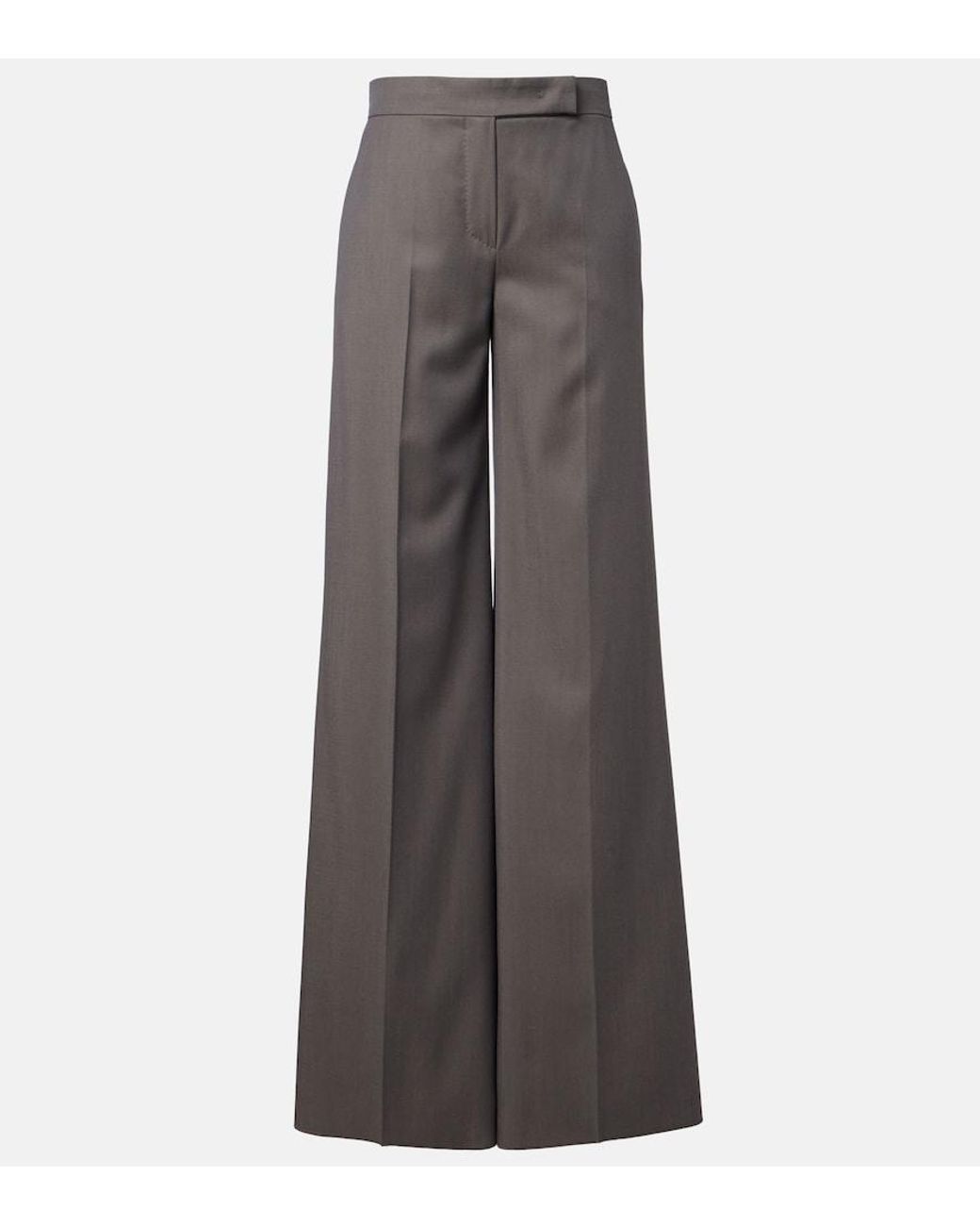 Max Mara Gray Serio Virgin Wool Wide-Leg Pants