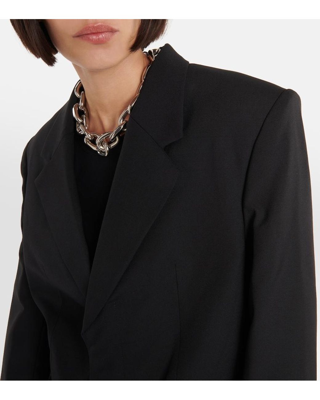 Dion Lee Black Lace-Trimmed Cutout Wool Blazer