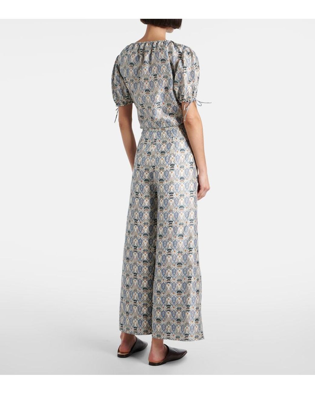 Loro Piana Gray Maynard Silk Shantung Wide-Leg Pants