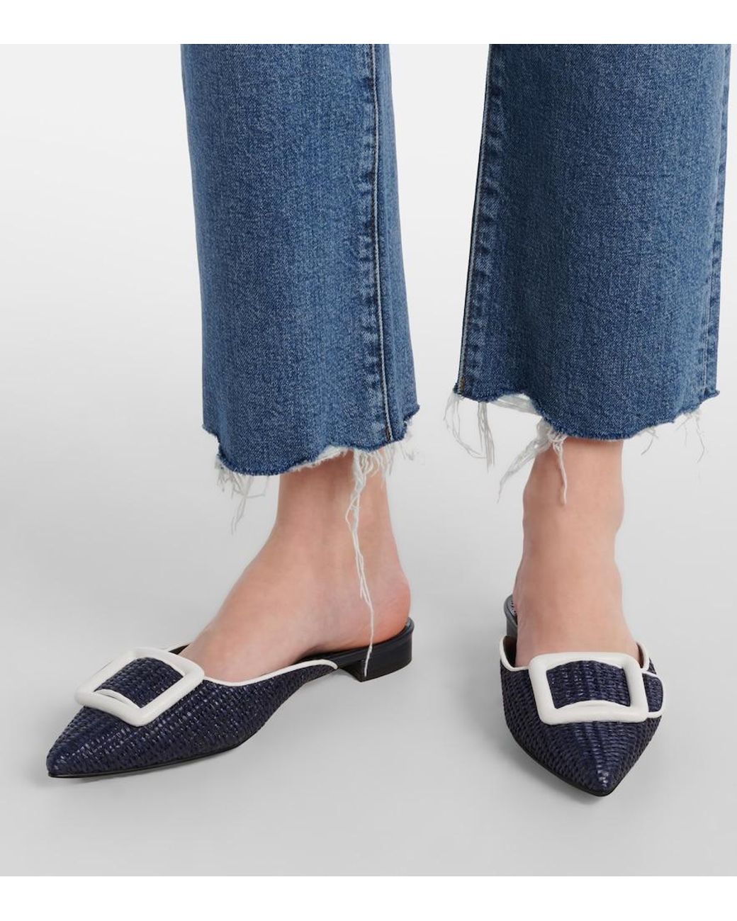 FRAME Blue Ruler Cropped Straight Jeans