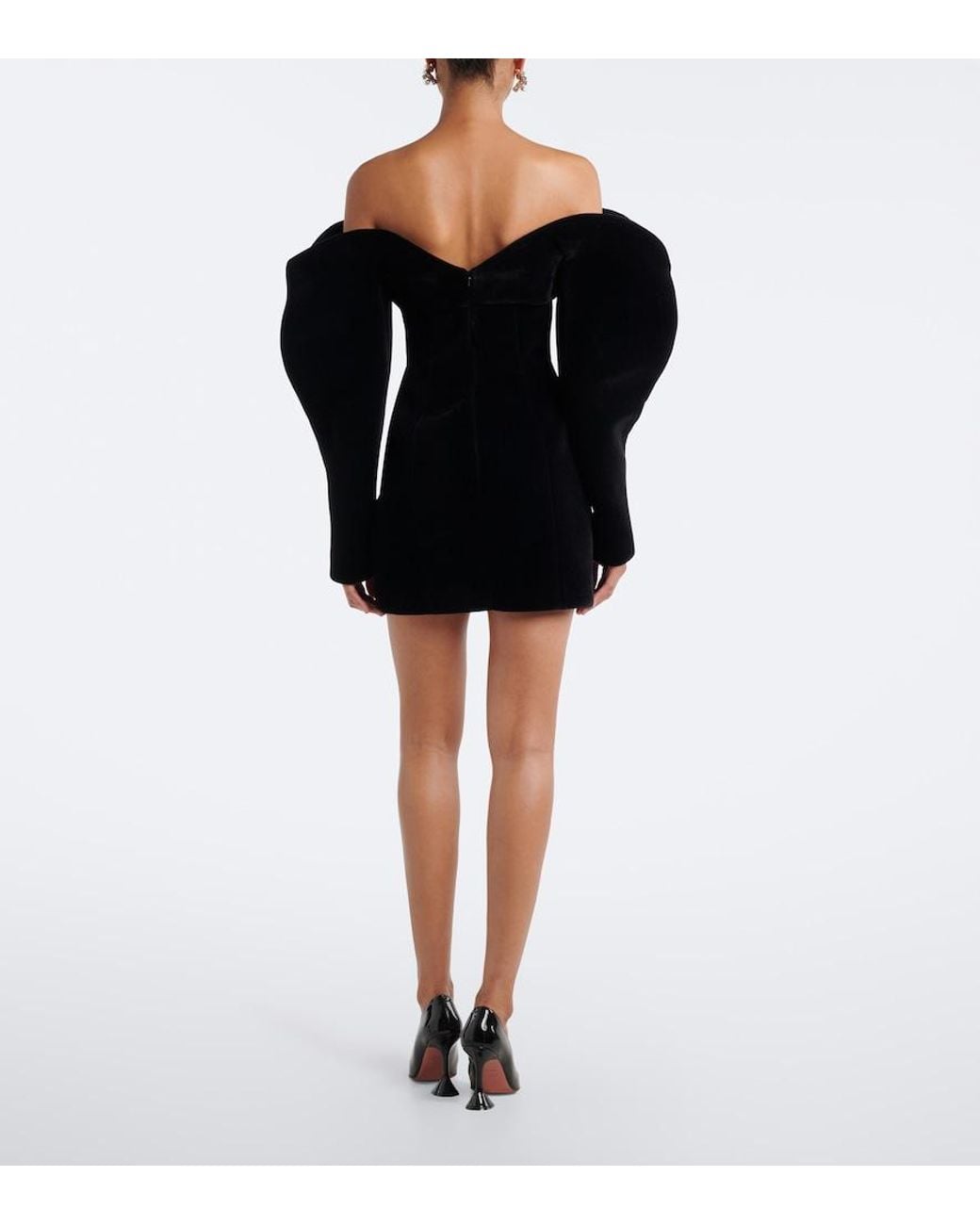 David Koma Black Off-Shoulder Velvet Minidress