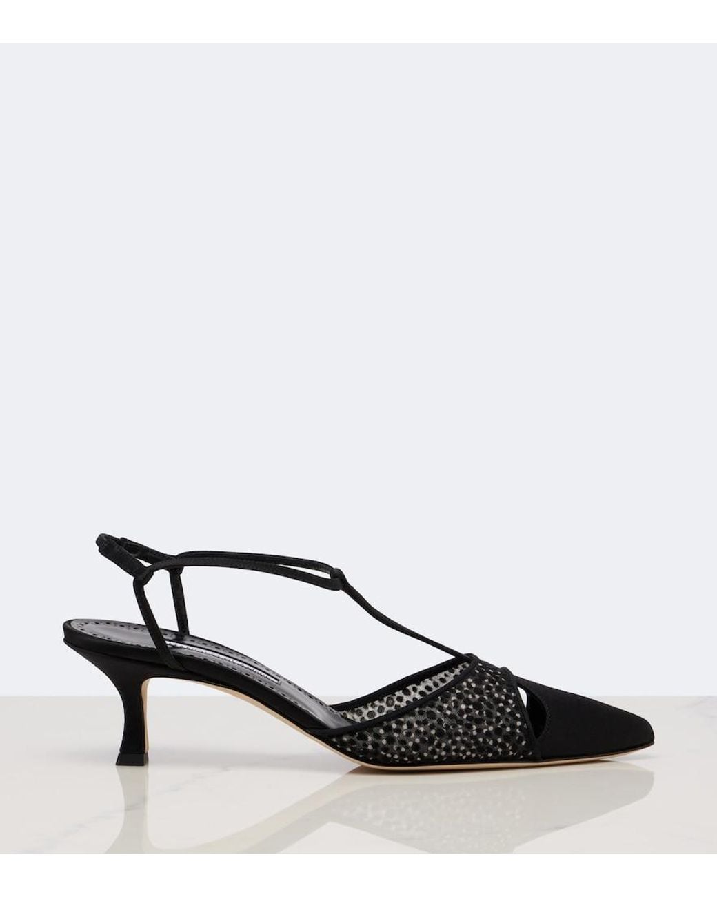 Manolo Blahnik Black Turgimodla Satin Slingback Pumps