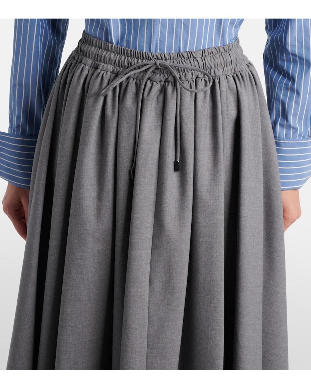 Max Mara Gray Livrea Virgin Wool Midi Skirt