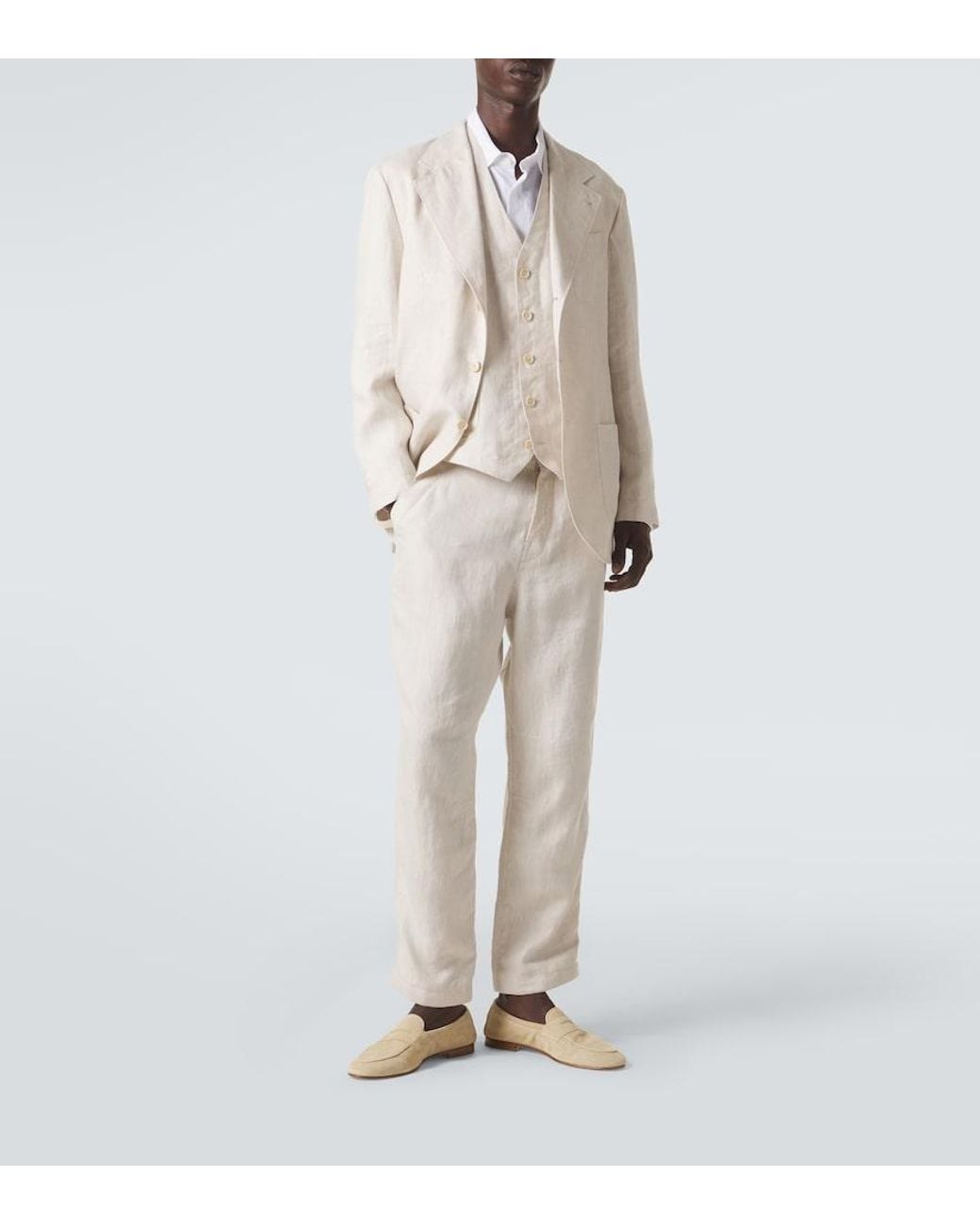 Brunello Cucinelli Natural Linen Straight Pants for men