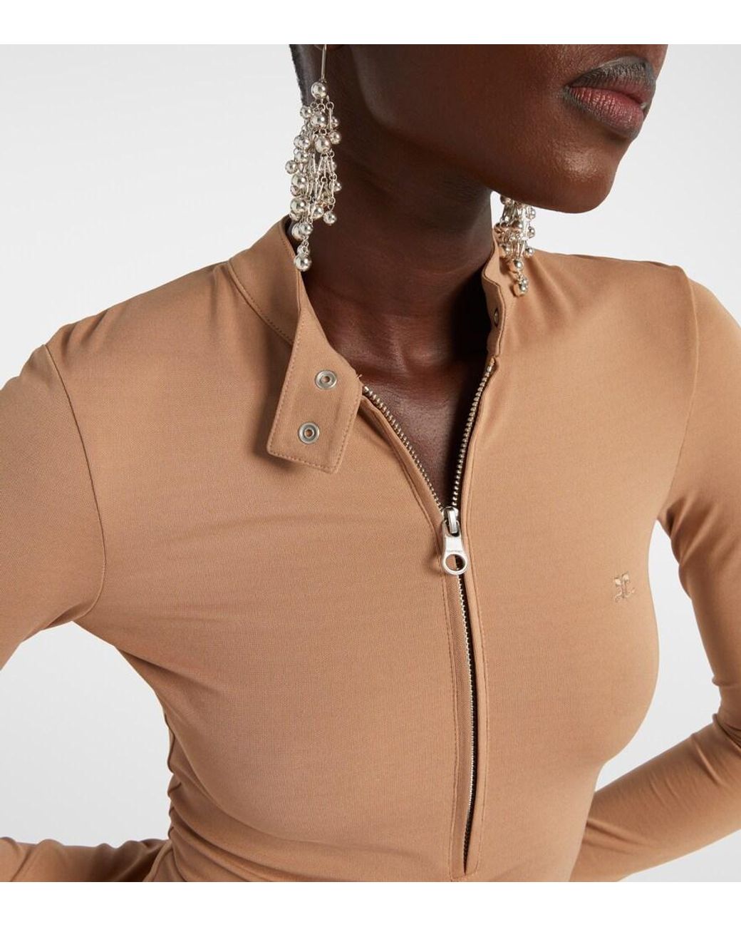 Courreges Natural Biker Crepe Jersey Minidress