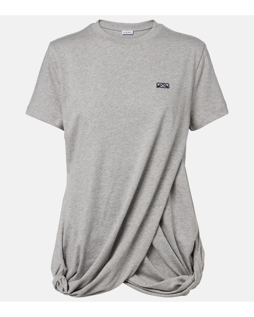Loewe Gray Double L Draped Cotton Jersey T-Shirt