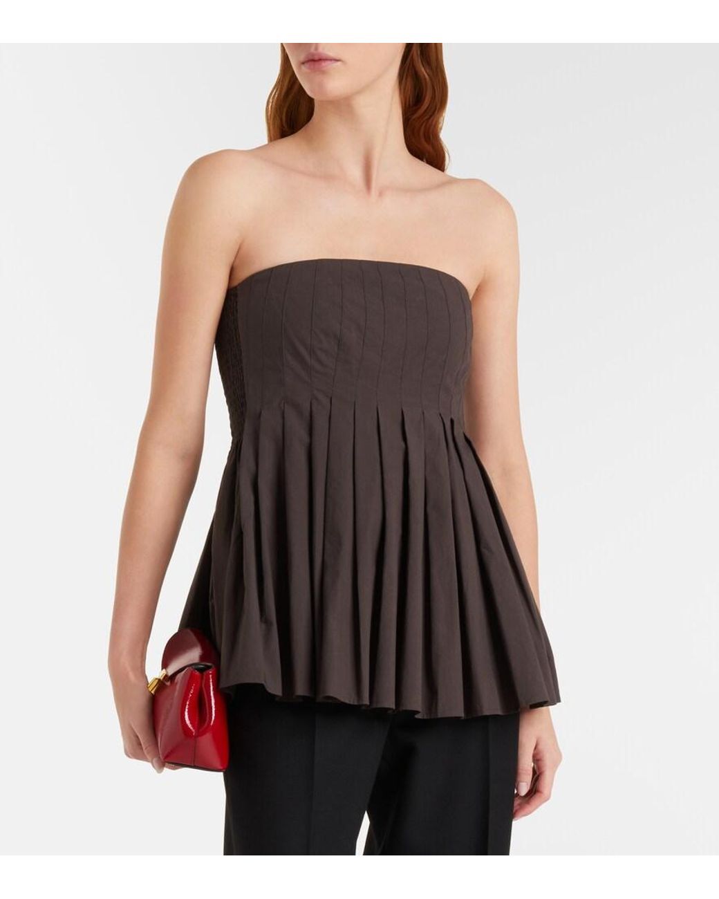 Proenza Schouler Black Label Avine Pleated Peplum Cotton Top