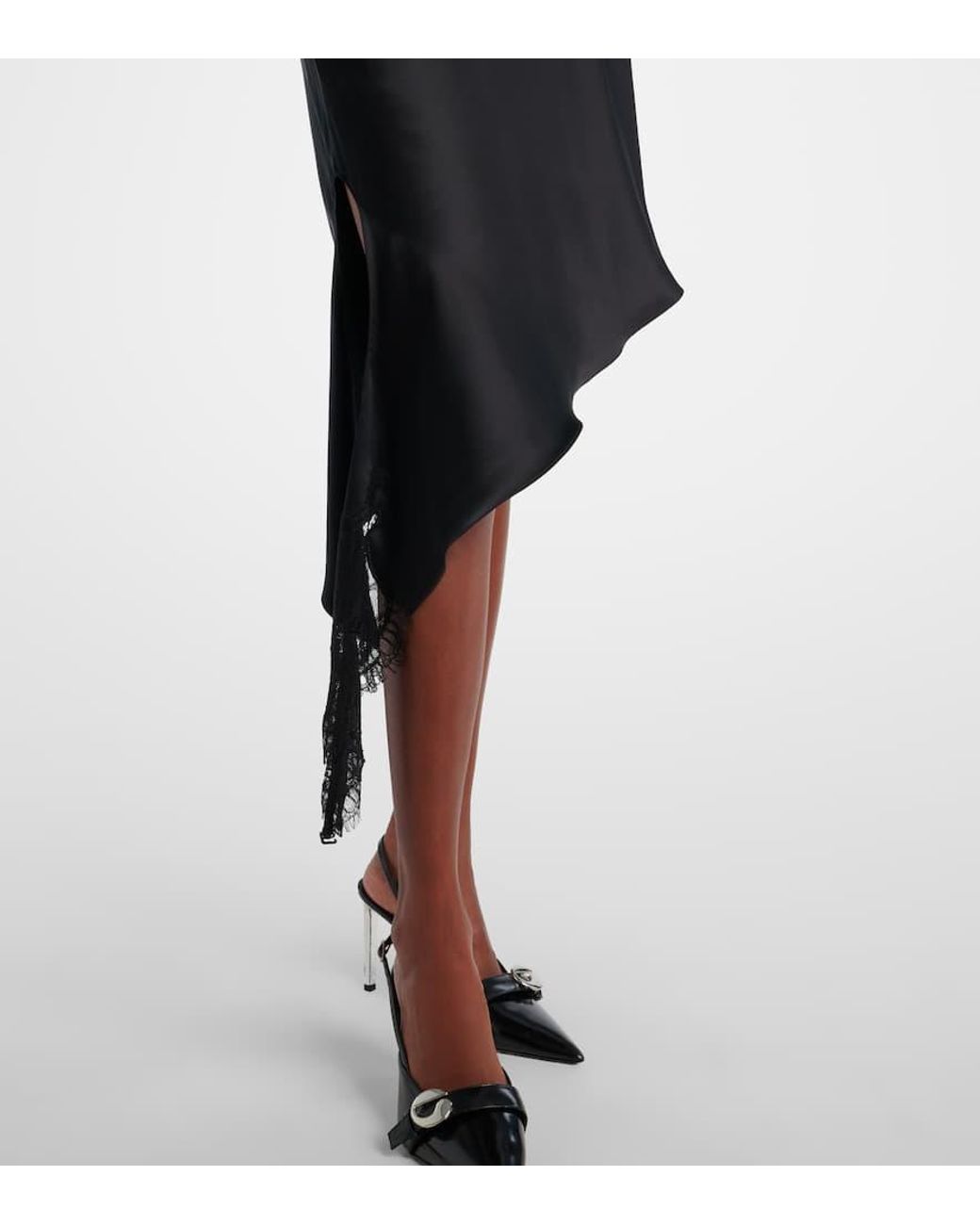 Courreges Black Undressed Lace-Trimmed Satin Minidress