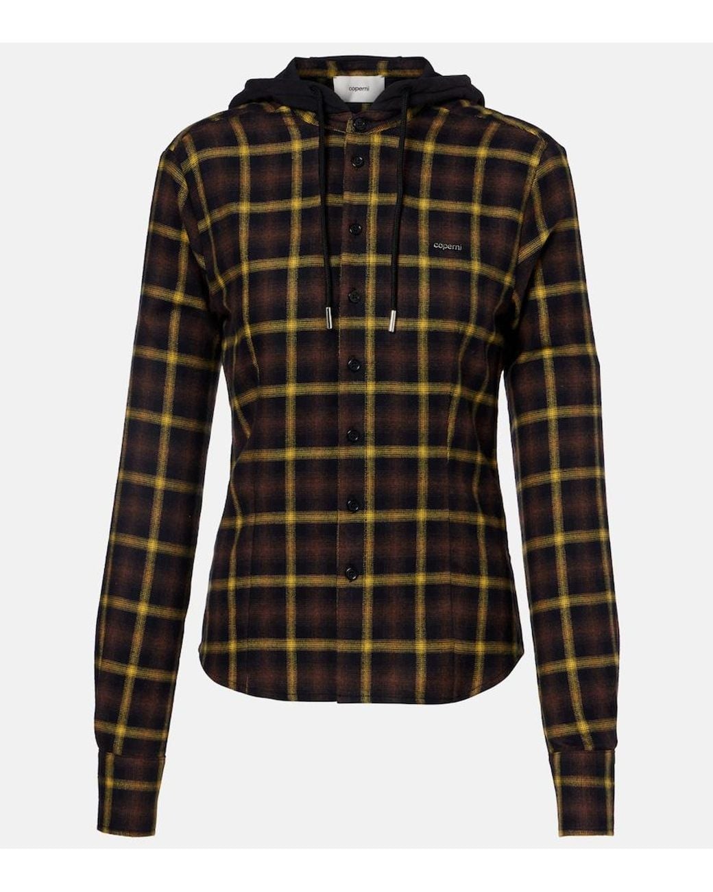 Coperni Black Hooded Checked Cotton Shirt