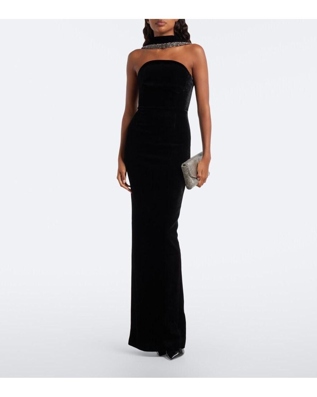 Roland Mouret Black Embellished Halterneck Velvet Gown