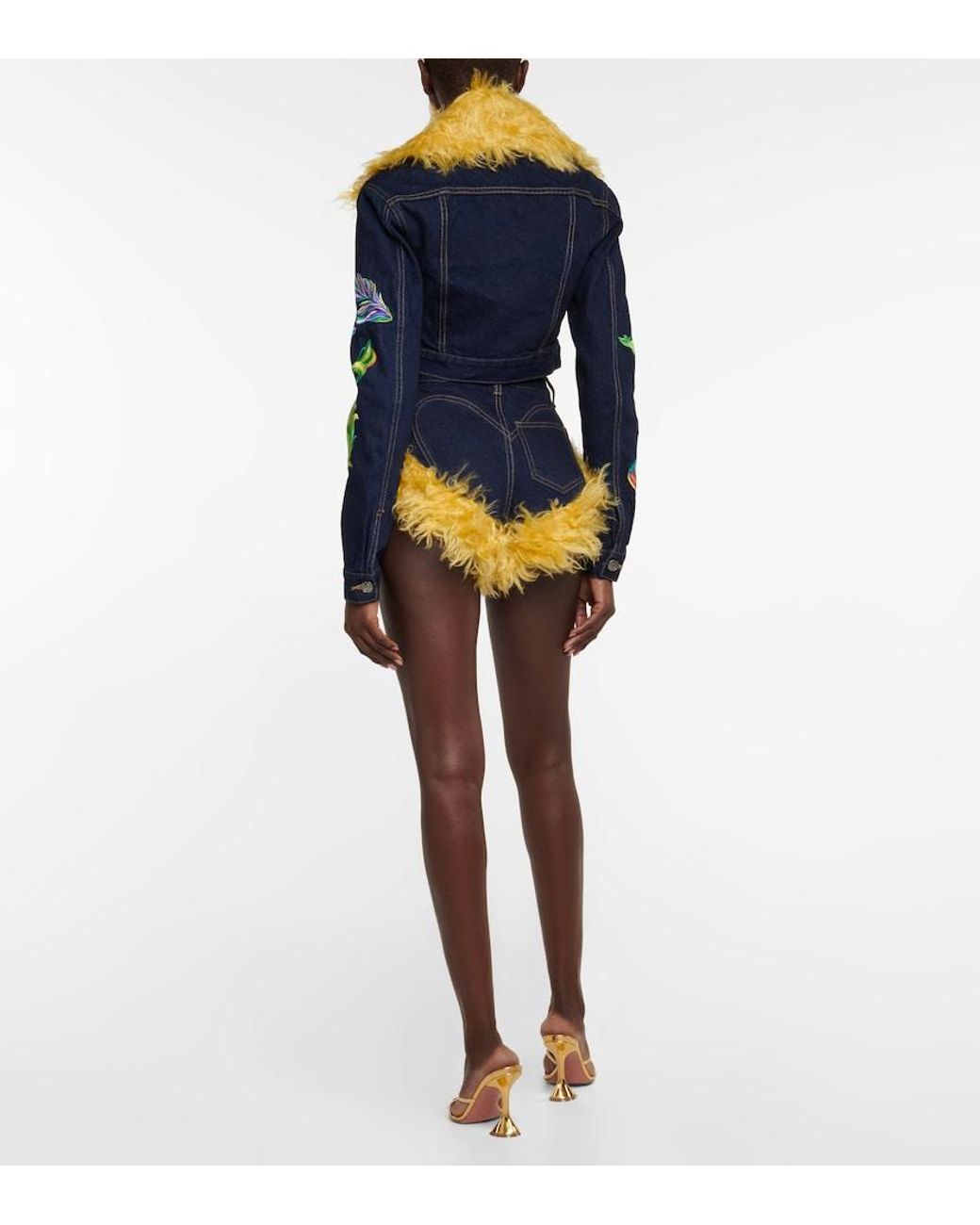Area Blue Mohair-Trimmed Cropped Denim Jacket