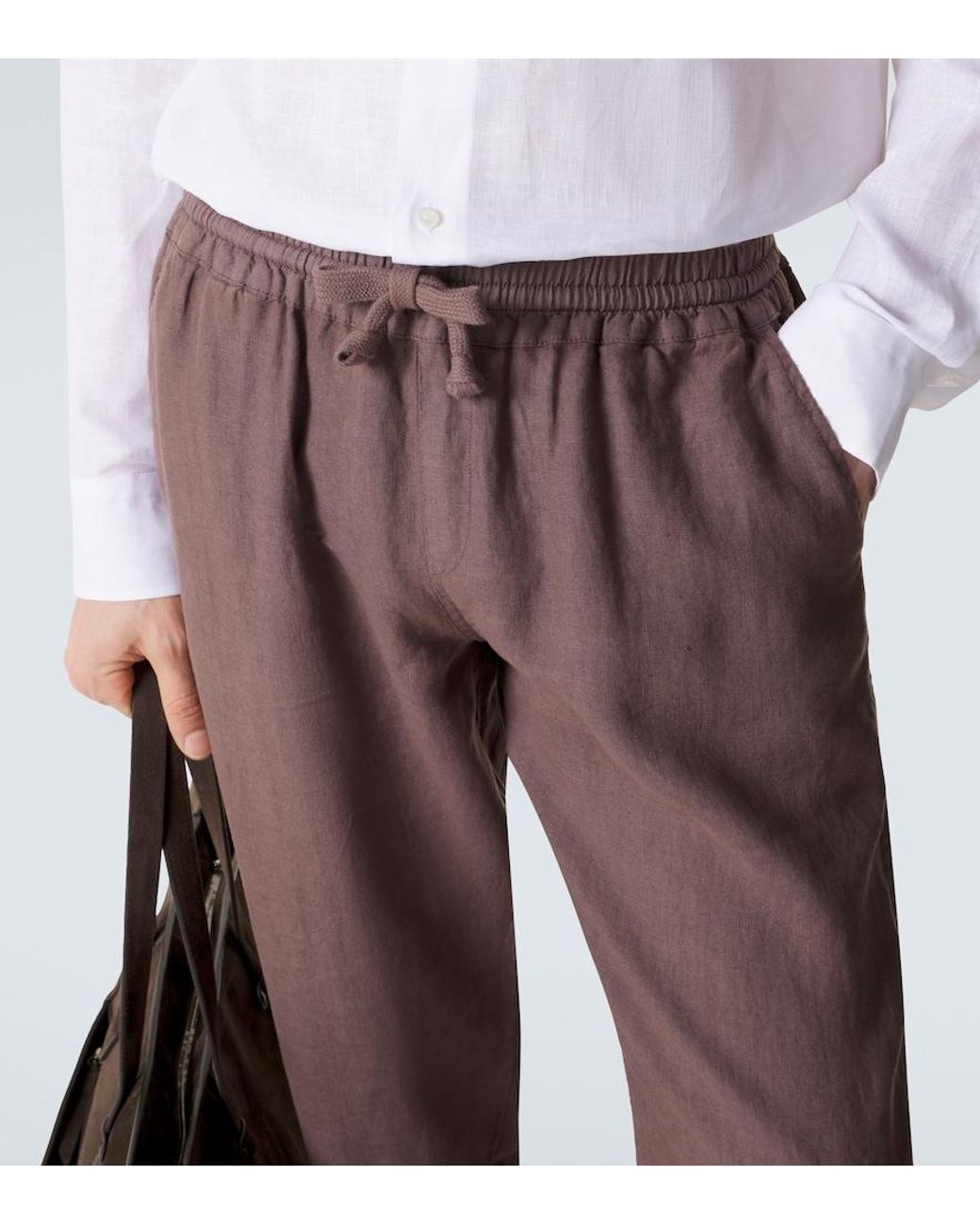 Fedeli Brown Linen Straight Pants for men