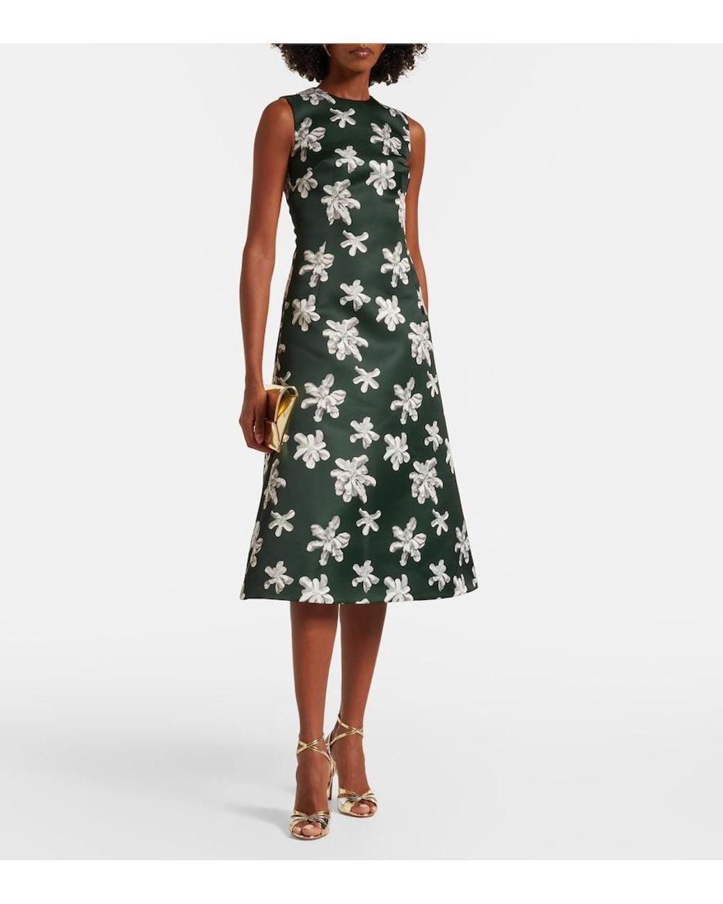 Emilia Wickstead Green Rumi Floral Genzianella Midi Dress