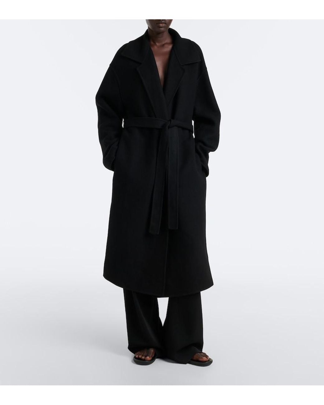 The Row Black Ciara Wool And Cashmere-Blend Wrap Coat