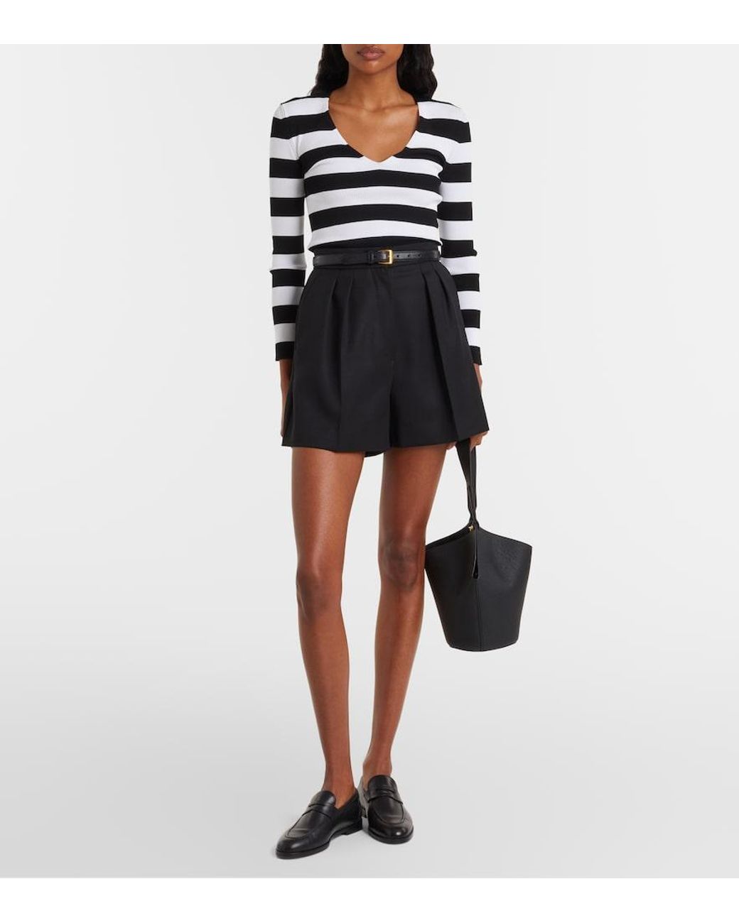 Max Mara Black Vello Ribbed-Knit Striped Sweater