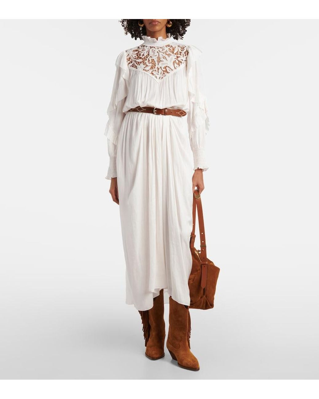 Isabel Marant White Frilled Collar Long Dress