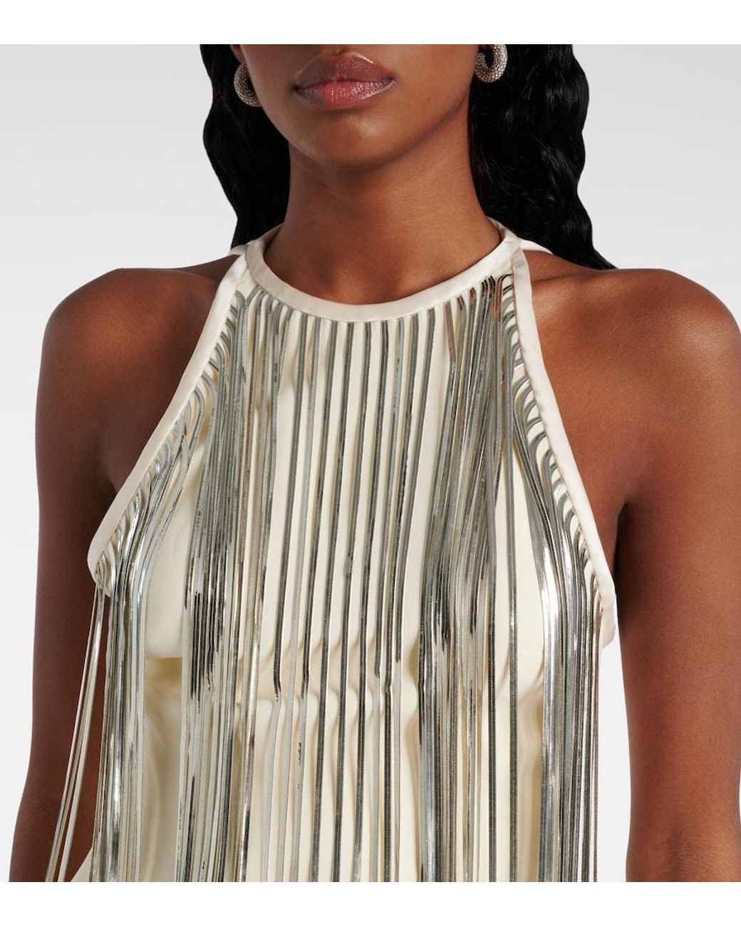 David Koma White Chain-Trimmed Crepe Gown